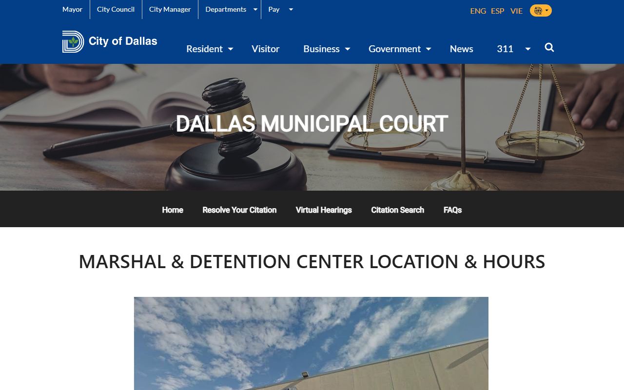 City of Dallas Marshal's Office and City Detention Center location page