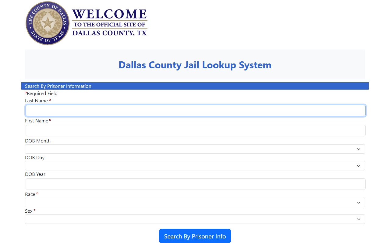 Dallas County inmate population jail lookup search form
