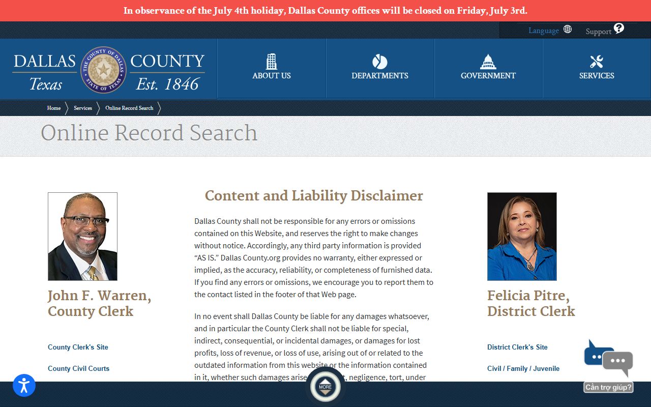 Dallas County court records after jail arrest record search page