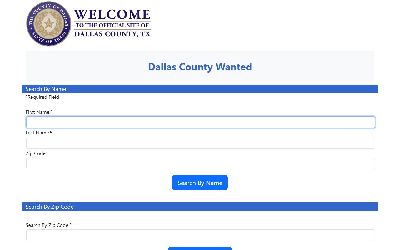 Dallas County jail mugshots wanted photo search filter