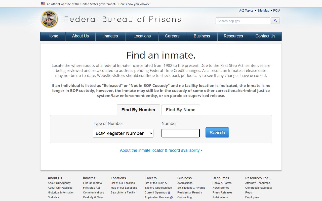 RRM Dallas BOP federal inmate locator search page